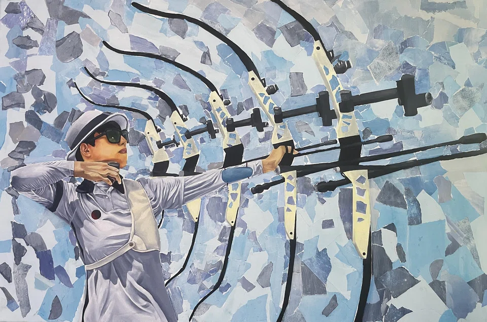 Na Byung Ha's painting depicts South Korean archer An San, who won three Olympic gold medals, but was criticised for sporting short hair.  