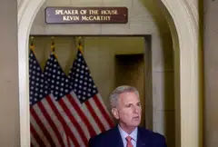 US House Speaker Kevin McCarthy delivers a statement on allegations surrounding US President Joe Biden and his son Hunter Biden on Capitol Hill in Washington, US, Sept 12, 2023.