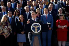 Mike Johnson, a little-known ally of Donald Trump who spearheaded legal efforts to overturn the 2020 election, won the unanimous support of his party to lead the lower chamber of Congress.