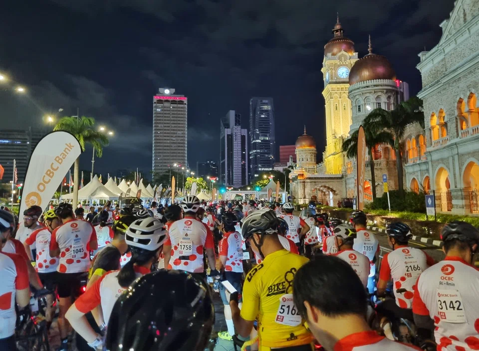 Riders lining up at Dataran Merdeka in Kuala Lumpur on Sunday (Mar 12) for the start of OCBC Cycle Kuala Lumpur.