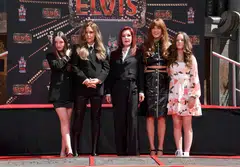 (From left to right) Harper Vivienne Ann Lockwood, Lisa Marie Presley, Priscilla Presley, Riley Keough and Finley Aaron Love Lockwood attend a ceremony honouring Priscilla Presley, Lisa Marie Presley and Riley Keough at TCL Chinese Theatre, Hollywood, California,  June 21, 2022.