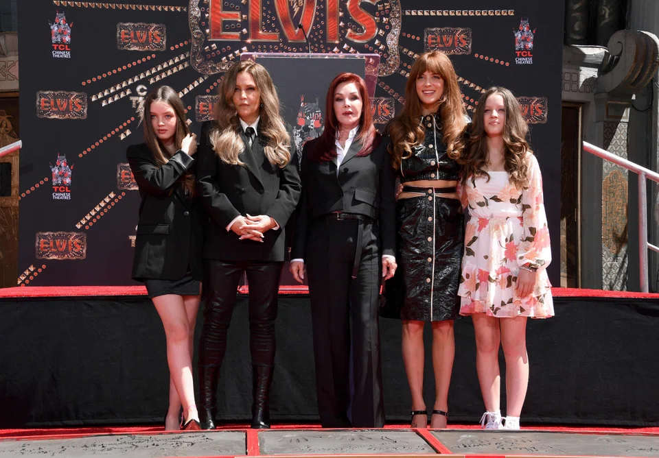 (From left to right) Harper Vivienne Ann Lockwood, Lisa Marie Presley, Priscilla Presley, Riley Keough and Finley Aaron Love Lockwood attend a ceremony honouring Priscilla Presley, Lisa Marie Presley and Riley Keough at TCL Chinese Theatre, Hollywood, California,  June 21, 2022.