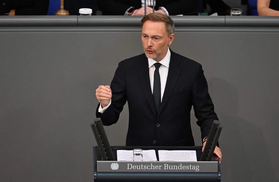 German Finance Minister Christian Lindner at a debate on the 2024 Budget in parliament. On Jan 1 of next year, the tax-free basic allowance will rise by 180 euros to 11,784 euros.