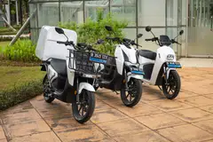 Singaporean electric motorcycle and mobility startup Charged has three models - from left: the Anoa cargo bike, the Rimau urban commuter and the Maleo ride-hailing model. 