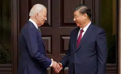 US President Joe Biden shakes hands with Chinese President Xi Jinping at Filoli estate on the sidelines of the APEC summit in Woodside, California, US, Nov 15, 2023. 