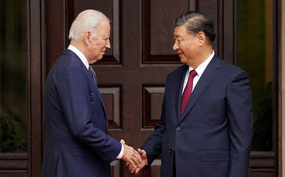 US President Joe Biden shakes hands with Chinese President Xi Jinping at Filoli estate on the sidelines of the APEC summit in Woodside, California, US, Nov 15, 2023. 