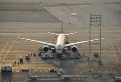 A Saudi Arabian airlines plane on the tarmac at the King Fahd International Airport in Dammam, Saudi Arabia. Saudi Arabia said it would open its airspace to all air carriers, paving the way for more overflights to and from Israel.