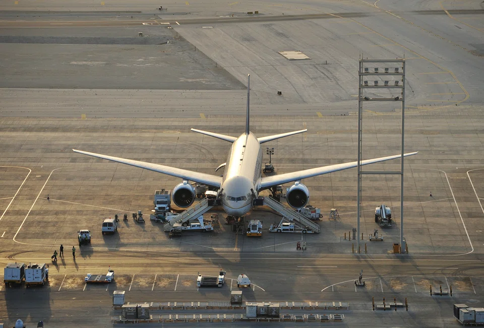 A Saudi Arabian airlines plane on the tarmac at the King Fahd International Airport in Dammam, Saudi Arabia. Saudi Arabia said it would open its airspace to all air carriers, paving the way for more overflights to and from Israel.