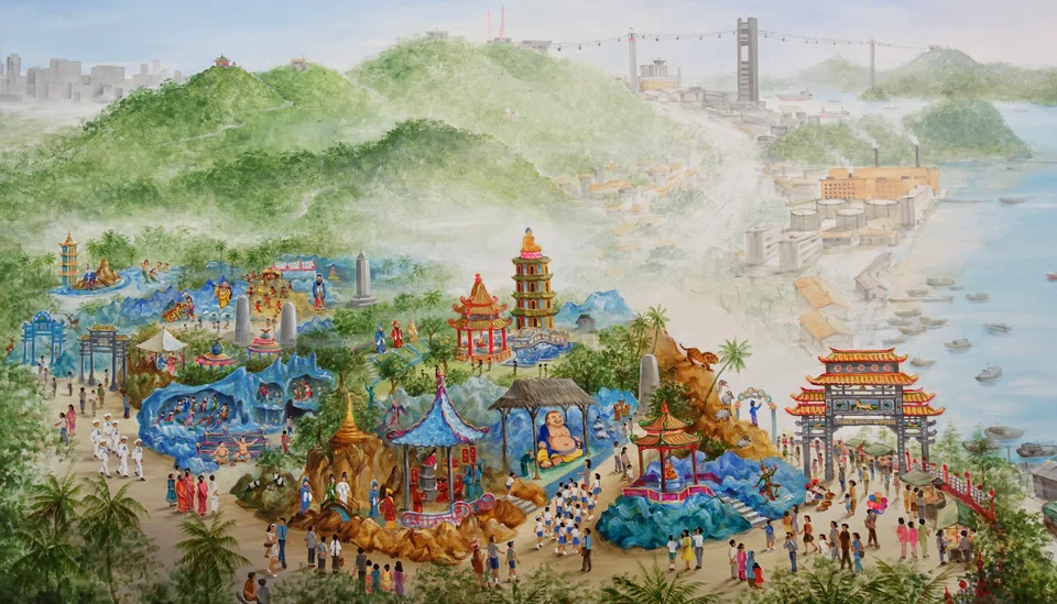 Singapore artist Yip Yew Chong included Haw Par Villa in his 60-metre canvas painting depicting Singapore in the 1970s and 1980s.