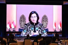 Indonesian Finance Minister Sri Mulyani Indrawati speaking at the inaugural Asean+3 Economic Cooperation and Financial Stability Forum; she notes that Asean+3 has become a beacon of ongoing commitment to form deeper economic integration and financial cooperation. 