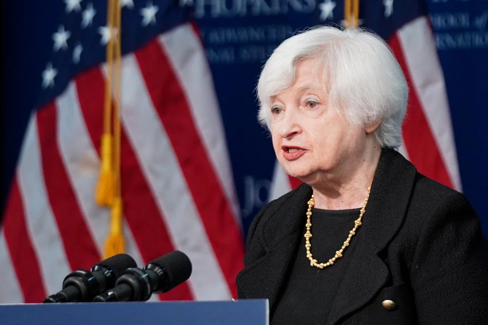 US Treasury Secretary Janet Yellen discusses the US-China economic relationship during a forum hosted by the Johns Hopkins University at the Nitze Building in Washington, Apr 20, 2023.