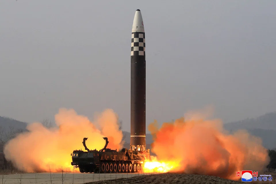 Above: The test launch of what North Korean state media said was a new type inter-continental ballistic missile (ICBM), the Hwasongpho-17, in March 2022. Last week, North Korea fired more than 80 missiles, including its latest short-range ballistic missiles and a new variant of ICBMs. 