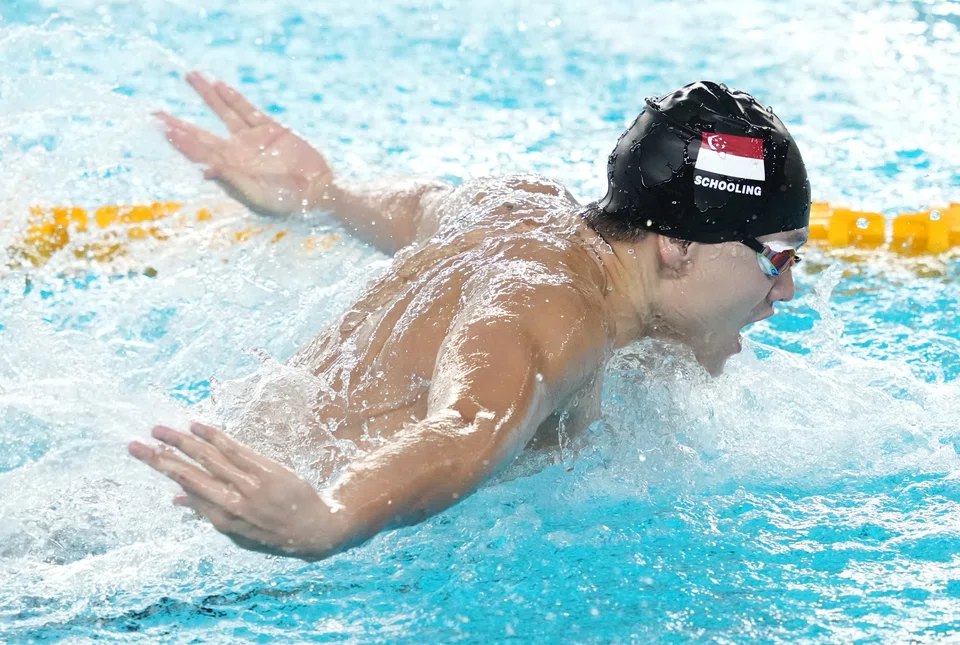  
Singapore's Joseph  Schooling on his way to win the men's 100m butterfly at the My Dinh Water Sports Palace in Hanoi on Monday (May 16). 