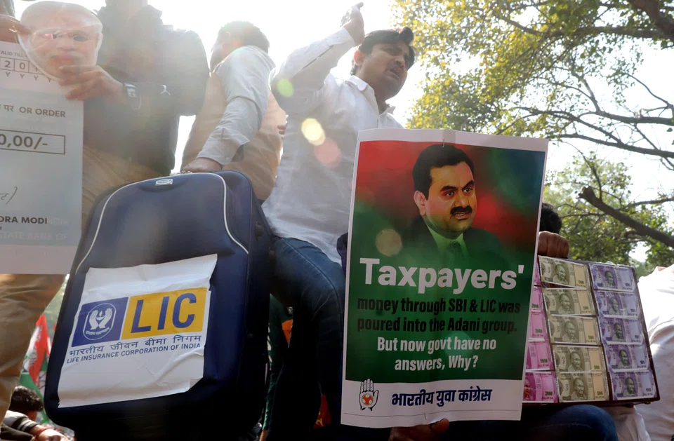 Hundreds of protestors gather at Parliament Street after Hindenburg Research accused the Adani Group of stock market manipulation and use of tax havens. 