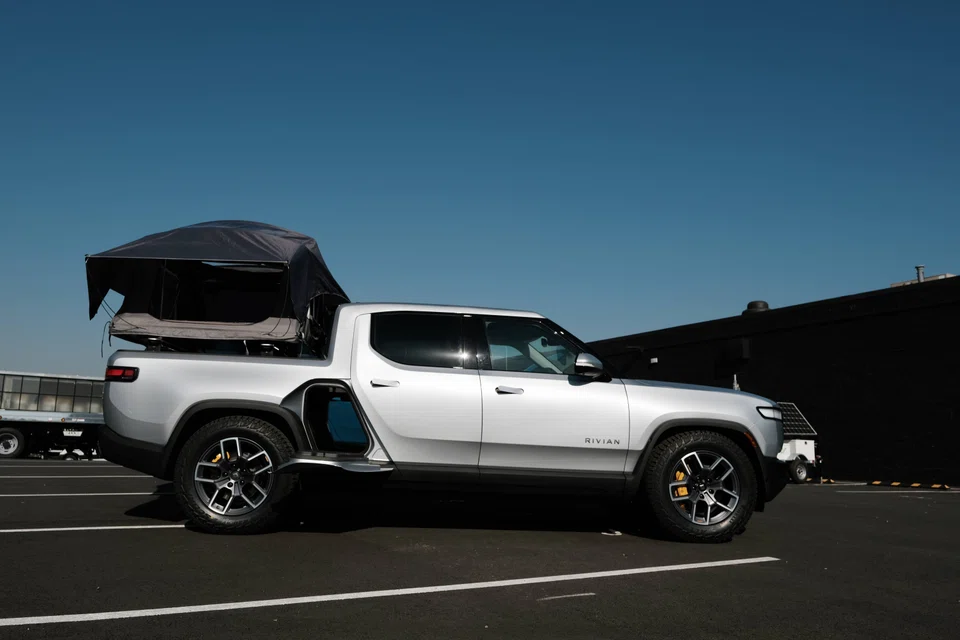 The new all-electric pickup truck by Rivian, the R1T. The company makes electric trucks and is backed by Amazon and Ford. 