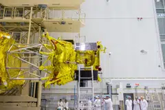 Technicians preparing the Luna-25 rover (Moon-25) for the launch at the Vostochny cosmodrome, some 180 km north of Blagoveschensk, in the Amur region, Aug 1, 2023.