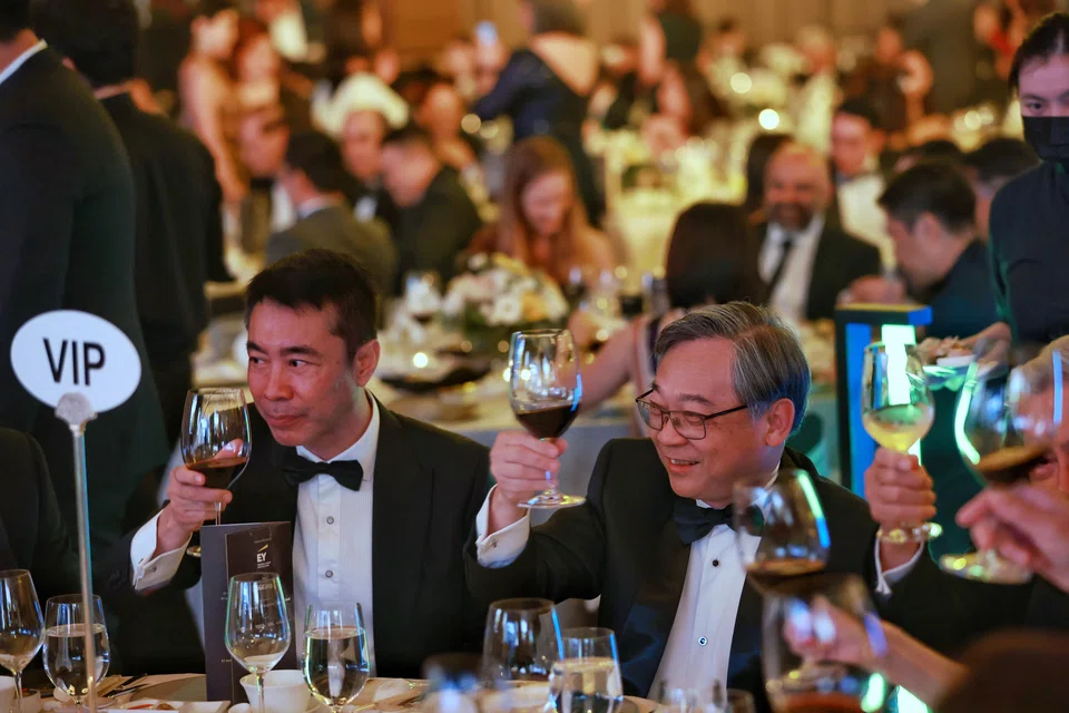 Liew Nam Soon (left), Singapore and Brunei Managing Partner at Ernst & Young Solutions, and Trade and Industry Minister Gan Kim Yong at the awards ceremony.