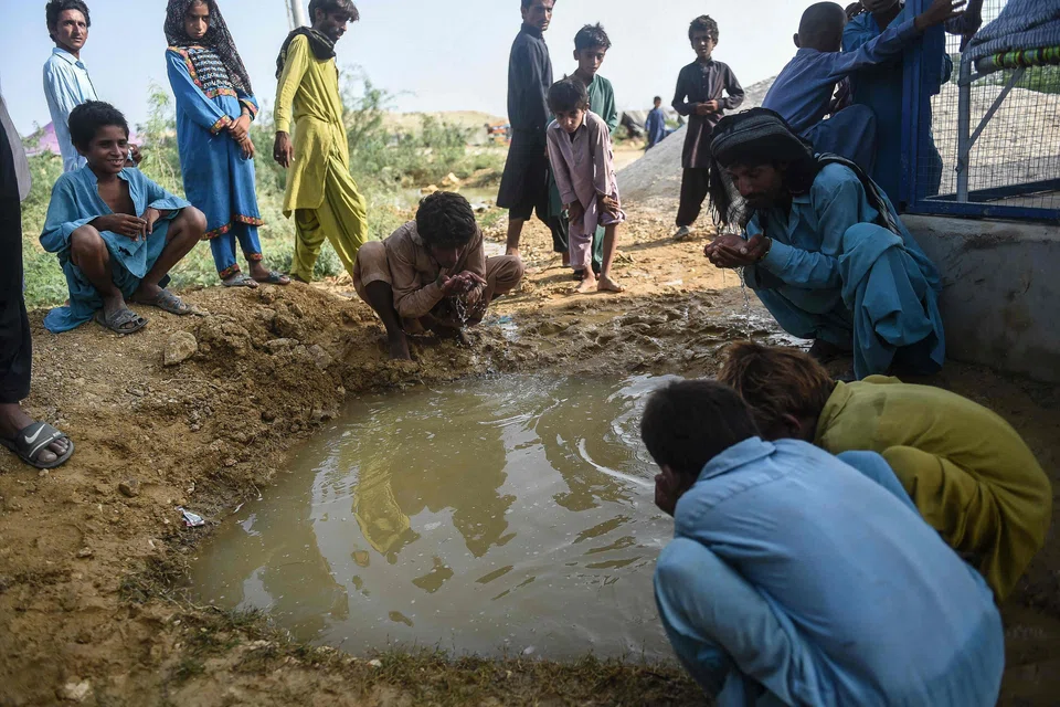 Catastrophic flooding in Pakistan has put a third of the country underwater and displaced 8 million people. Picture taken on September 26, 2022, outside a makeshift camp in Sindh province, which has been worst-hit by the flooding. Climate change has been cited as one of the likely causes of the disaster.