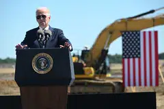 US President Joe Biden speaks at the groundbreaking of the new Intel semiconductor manufacturing facility near New Albany, Ohio, on Sept 9, 2022. Last month, Biden signed into law the Chips and Science Act, which authorised about US$52 billion in government subsidies for US semiconductor production and research.