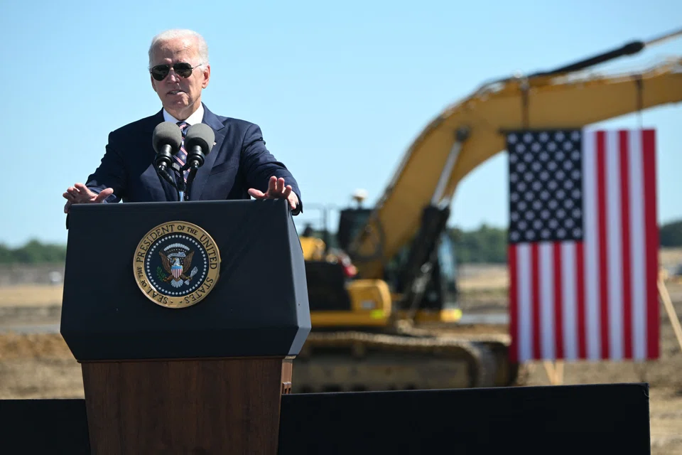 US President Joe Biden speaks at the groundbreaking of the new Intel semiconductor manufacturing facility near New Albany, Ohio, on Sept 9, 2022. Last month, Biden signed into law the Chips and Science Act, which authorised about US$52 billion in government subsidies for US semiconductor production and research.