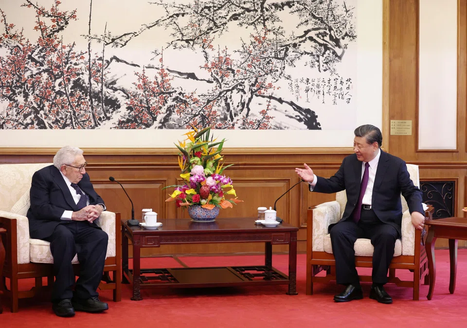 Chinese President Xi Jinping and Henry Kissinger, former US secretary of state, at a meeting at the Diaoyutai State Guesthouse in Beijing.