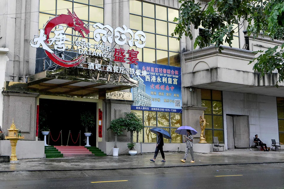 A casino building shut down by police  in Sihanoukville in Cambodia. Experts say the trafficked captives are held in large compounds in converted casinos in Cambodia, and in special economic zones in Myanmar and Laos. 