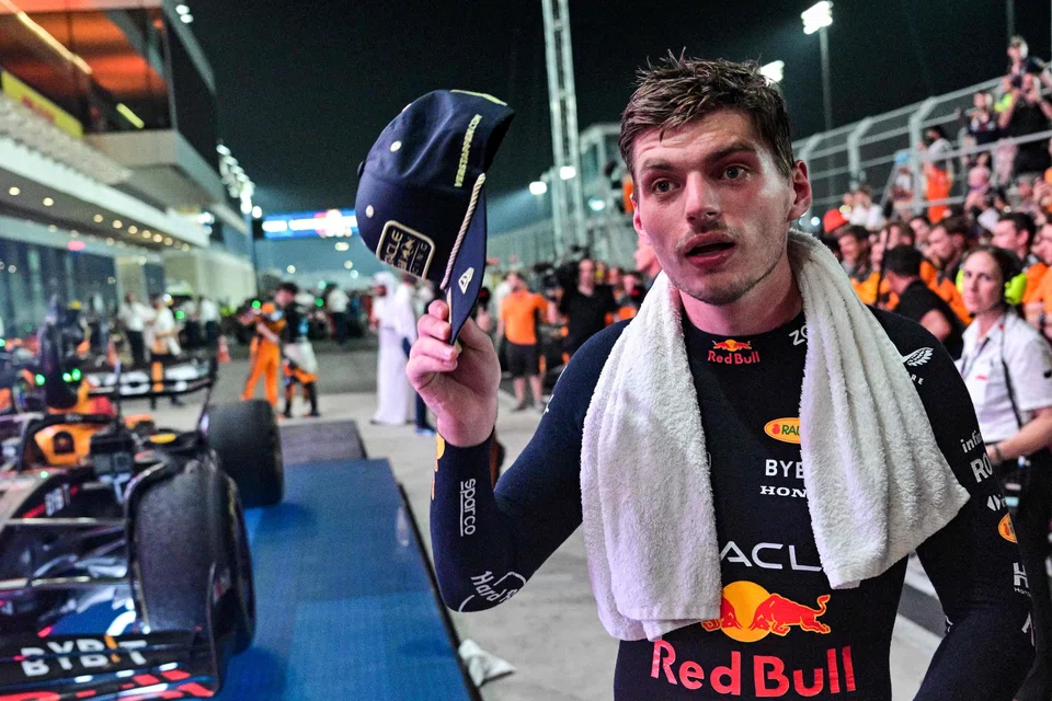 Red Bull Racing's Dutch driver Max Verstappen reacts after the Qatari Formula One Grand Prix at Lusail International Circuit on Oct 8, 2023. 