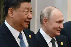 Chinese President Xi Jinping and Russian President Vladimir Putin at the third Belt and Road Forum for International Cooperation in Beijing, China on Oct 18, 2023. 