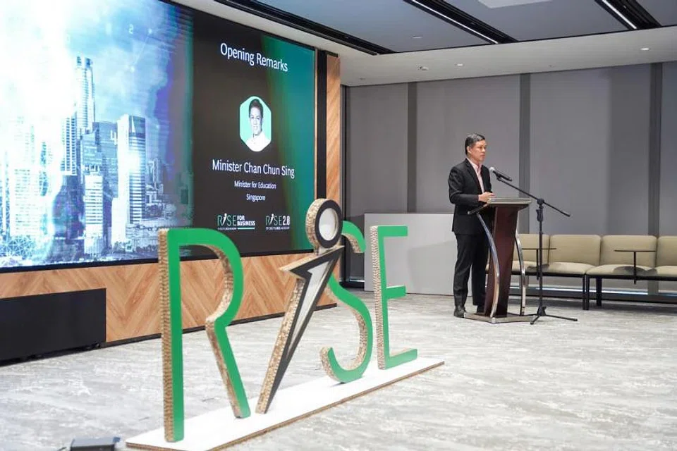 Education Minister Chan Chun Sing launching the Rise for Business and Rise 2.0 programmes on Tuesday. 