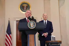 Jordan's King Abdullah II speaks at a press conference, with US President Joe Biden, at the White House in Washington, United States, Feb 12, 2024. 