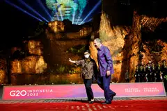 Russian President Vladimir Putin sent his top diplomat, Foreign Minister Sergei Lavrov (above right), to lead Russia’s delegation in his stead at the G20 summit in Bali. Lavrov was welcomed by Indonesia's Foreign Minister Retno Marsudi (above left).