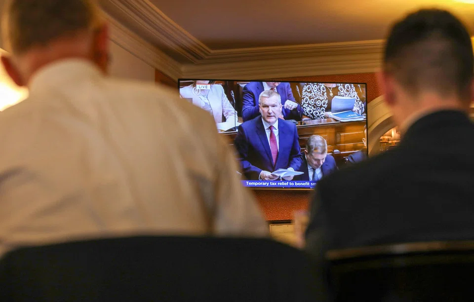 Ireland's Finance Minister Michael McGrath seen presenting the 2024 Budget in a live broadcast on Oct 10. He said he would introduce laws to mandate the government of the day to invest 0.8 per cent of nominal gross domestic product, equivalent to 4.3 billion euros, into the new fund from 2024 to 2035.