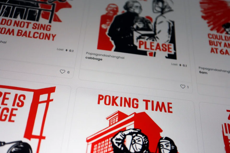 POPaganda, a non-fungible token (NFT) collection created by Malaysian artist Simon Fong depicting life under the coronavirus disease (Covid-19) lockdown in China's Shanghai, is seen on the website of NFT marketplace OpenSea, in this illustration picture taken Apr 29, 2022. 