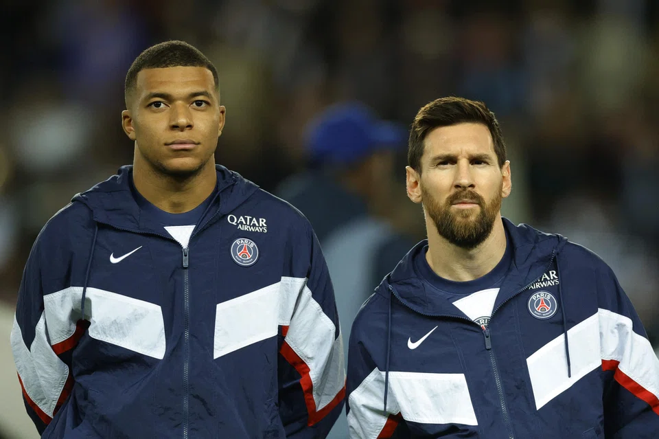 Fans flocked to buy Nike-brand Paris Saint-Germain (PSG) football club jerseys, with sales in particular for Mbappe (left) and Messi jerseys on the official PSG online store surging by more than 200 per cent on Sunday.