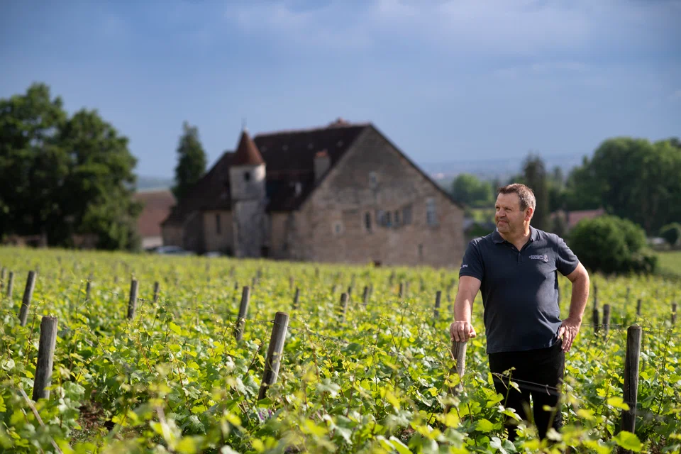 Bénigne Joliet, the 6th generation of his family to serve as proprietor of Clos de la Perrire, at the vineyard in Fixin, France. In the 19th century, Clos de la Perrire was mentioned alongside Musigny and Chambertin as a great vineyard of Burgundy, but it fell out of favour. Now, it is making a comeback; the wines are excellent and getting better.  