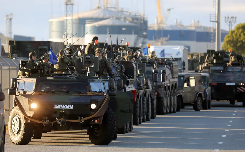 Members of the German Bundeswehr 41st Mechanized Infantry Brigade Forward Command Element, 1st Panzer Division arrive in the port of Klaipeda, Lithuania on Sept 4, 2022. 