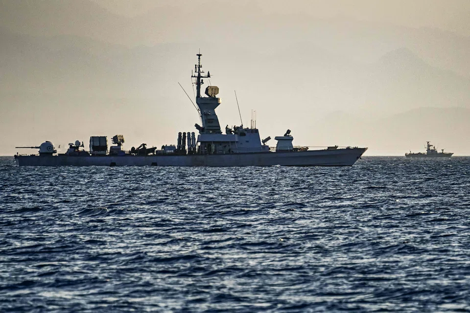 An Israeli navy missile boat patrols the Red Sea off the coast of Israel's southern port city of Eliat. The Houthis have vowed to continue their attacks until Israel halts the conflict in Gaza. 