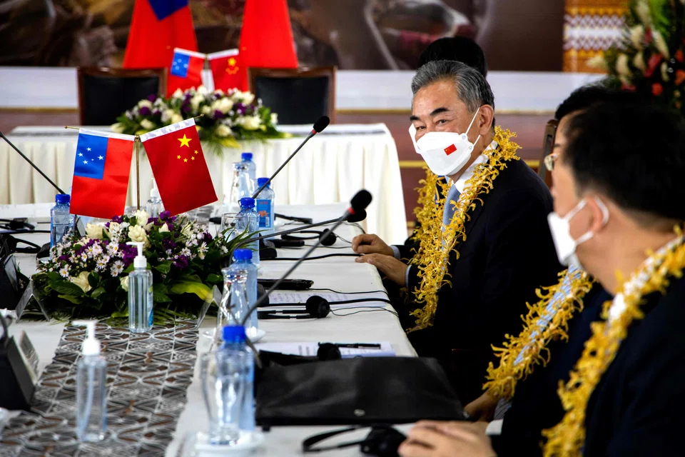 Chinese Foreign Minister Wang Yi during a meeting with Samoa Prime Minister Fiame Naomi Mataafa on May 28.