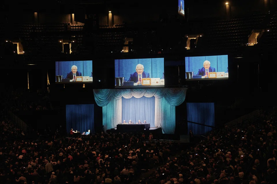 Warren Buffett, chairman and chief executive officer of Berkshire Hathaway, during the company's annual meeting in Omaha, Nebraska, US.
