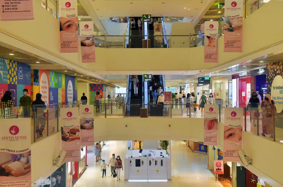 Customers at Parkway Parade shopping centre on 15 March 2022.