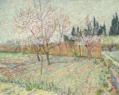 The painting in question, Verger avec Cyprès (1888), depicts a pastel-hued spring day. 