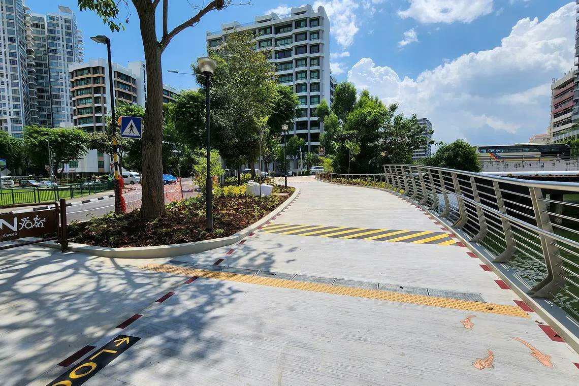 Copper inlays of fish on park connector beside Serangoon Road.