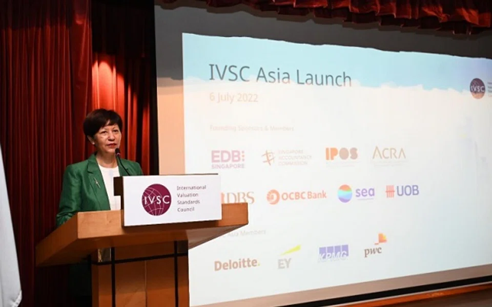 Indranee Rajah, Minister in the Prime Minister's Office and Second Minister for Finance and National Development, launching the IVSC Asia Office in Singapore.