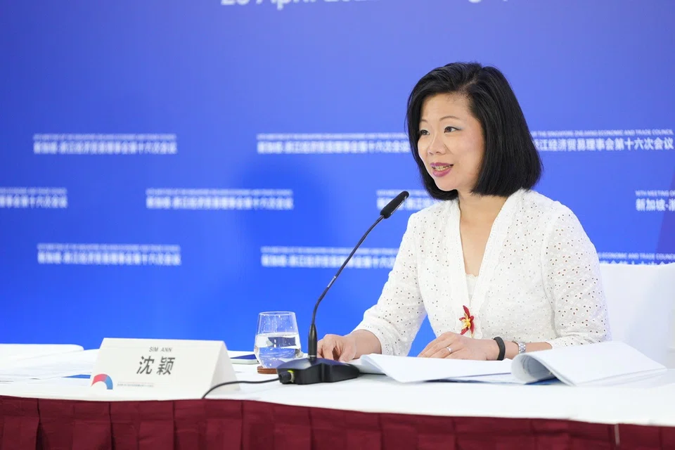 Above: Sim Ann, Senior Minister of State for Foreign Affairs and National Development speaking at the 16th Singapore-Zhejiang Economic and Trade Council meeting. 