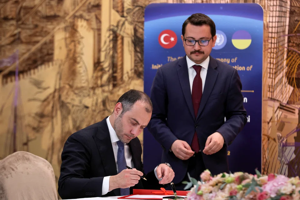 Ukrainian Infrastructure Minister Oleksandr Kubrakov signs a landmark deal on Friday (Jul 22) to reopen Ukrainian Black Sea ports for grain exports in Istanbul, Turkey.