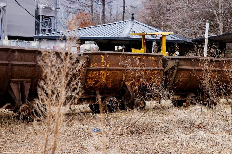 An old mine train is seen outside the tungsten mine in Gangwon Province, South Korea, March 31, 2022. 