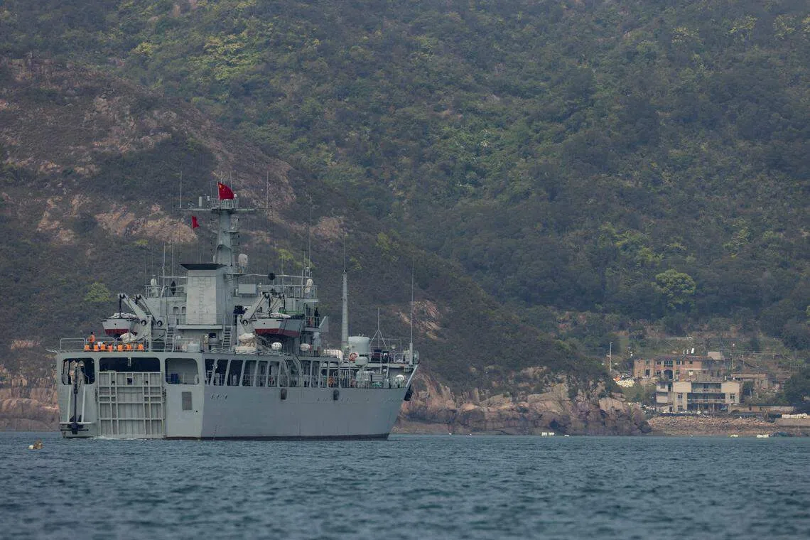 A Chinese warship seen at the Chinese coast near Fuzhou, Fujian Province, across from the Taiwan-controlled Matsu Islands. Beijing has continued military activities around Taiwan, despite announcing the three days of drills had ended.