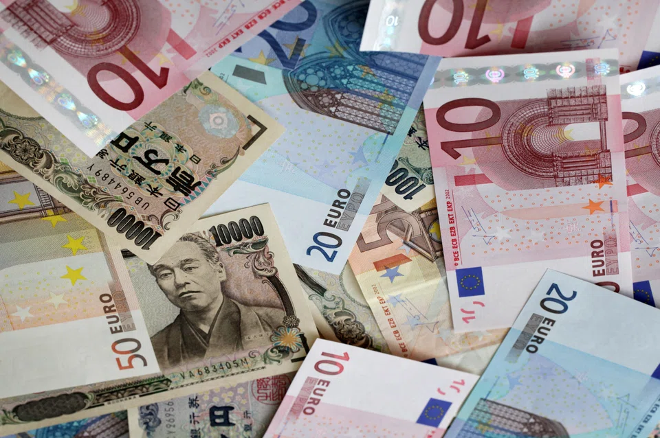The euro has jumped to a 15-year high against the Japanese currency, last up 1.3 per cent at 160.35 yen.