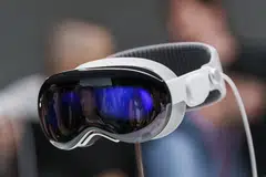 An Apple Vision Pro mixed reality (XR) headset is unveiled during the Apple Worldwide Developers Conference at Apple Park campus in Cupertino, California, US, June 5, 2023. 