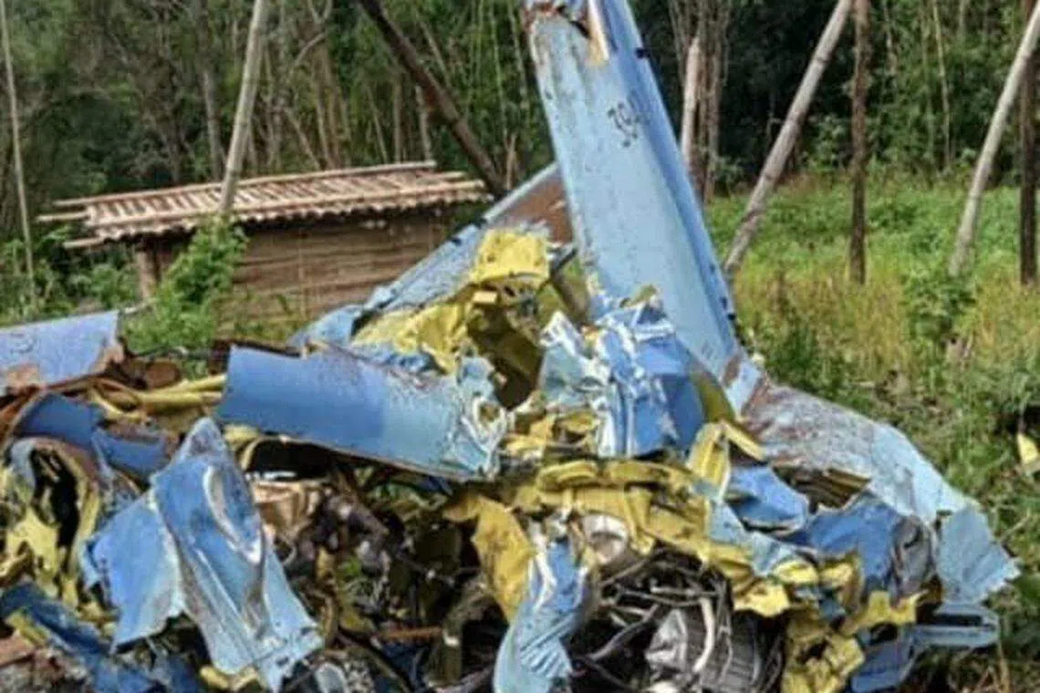 The wreckage of a Sit-Tat Fighter Jet that crashed following clashes between the military and an insurgent group in neighbouring Kayah state.